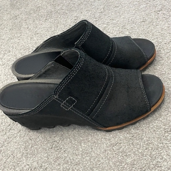 Sorel Wedge Sandal Black 8 - Picture 1 of 6